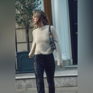 Zara fuzzy knit mohair-blend crewneck sweater, Size L